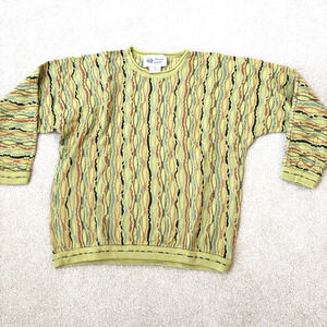 Coogi Sweater Womens Small Yellow Crew Neck Vintage Naturals 3D Knit-Weave